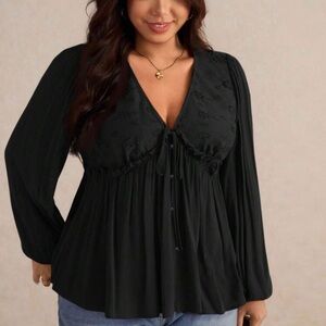 SHEIN Black V-Neck Blouse